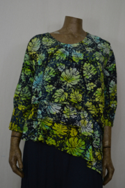 Billy B Blouse Top Eva asym. blauw/wit groen blad
