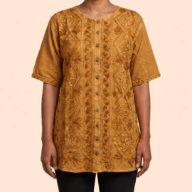 India Blouse Big geel/bruin Borduur
