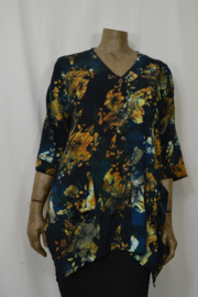 Billy B Blouse Big Big 3/4 mouw met zakjes blauw met grote bloem