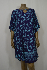 Billy B Kaftan/Jurk B169 kort kruis voor of achter paars met petrol gekko