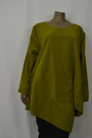 Moon   Blouse/Trui geel / groen dun rib asym. en grote zak