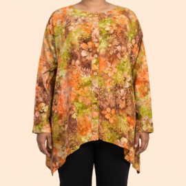 Billy B Blouse Cora Big met lange mouwen oranje geel met bloemen
