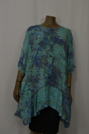 Billy B Blouse  B148 Big Big korte mouw zomerkwaliteit blauw met groene streep