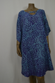 Billy B Kaftan/Jurk B169 kort kruis voor of achter blauw petrol bloem