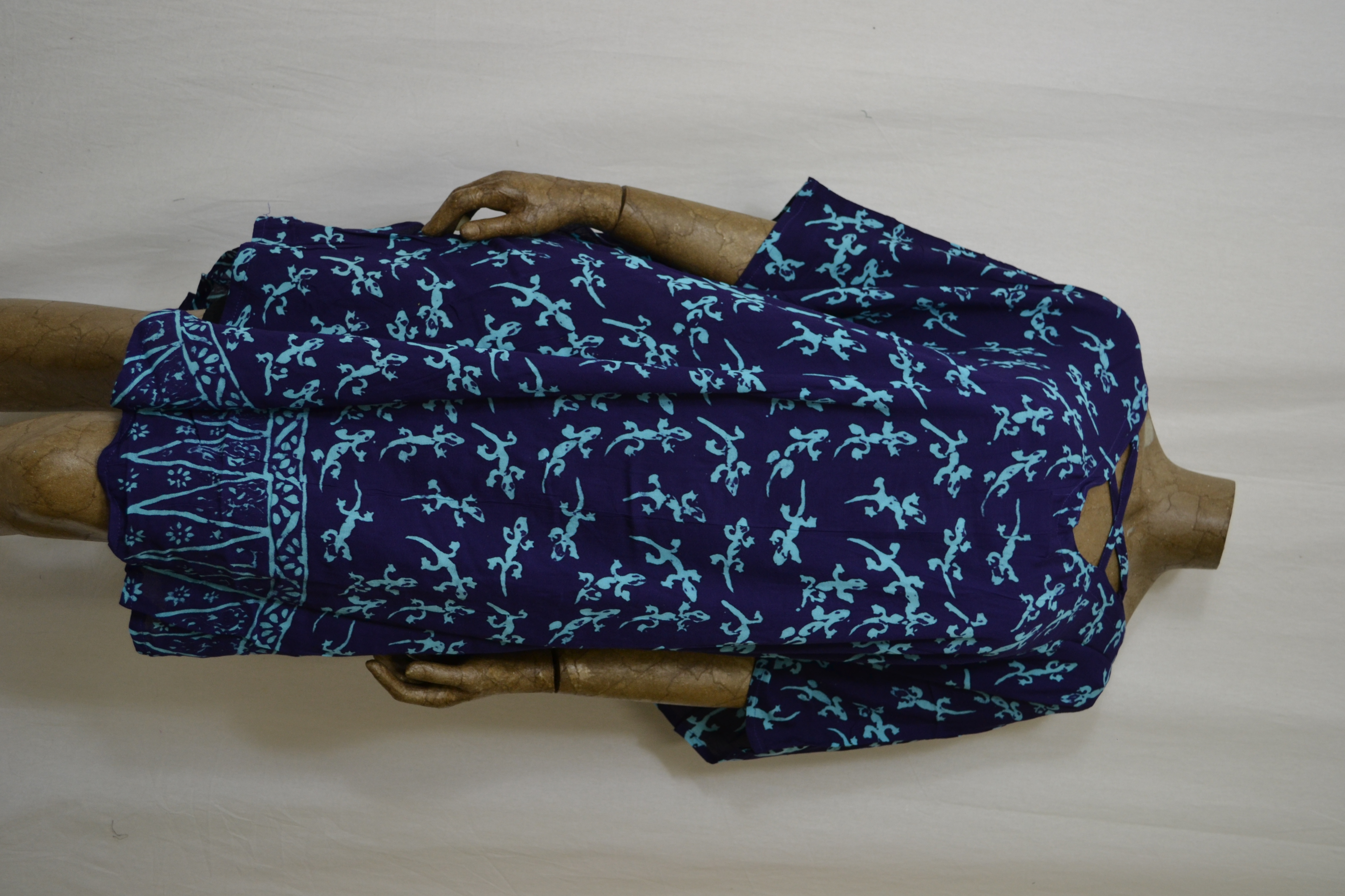 Billy B Kaftan/Jurk B169 kort kruis voor of achter dragen paars blauw gekko