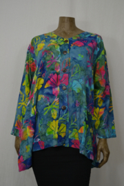 Billy B Blouse B211 Big Big model jasje met zakjes blauw met veel kleurige bloem
