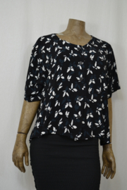 Billy B Blouse B177 L/XL zwart met wit/blauwe vlinders