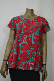 Billy B Blouse 184 met mooie hals  rood/petrol