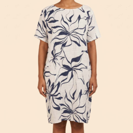 Moon Jurk met kleine zakjes wit met blauw bloem