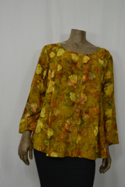 Billy B Blouse B215 lange mouw bruin/geel met blad
