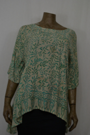 Billy B  Blouse Top Meteor zomerkwaliteit wit/groen tak