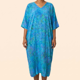 Billy B Kaftan Long Poncho B137 licht blauw met bloemen