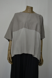 Moda shirt onder- en bovenstuk verschillend materiaal taupe