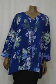 Billy B Blouse B211 Big Big model jasje met zakjes maxima blauw met bloemen