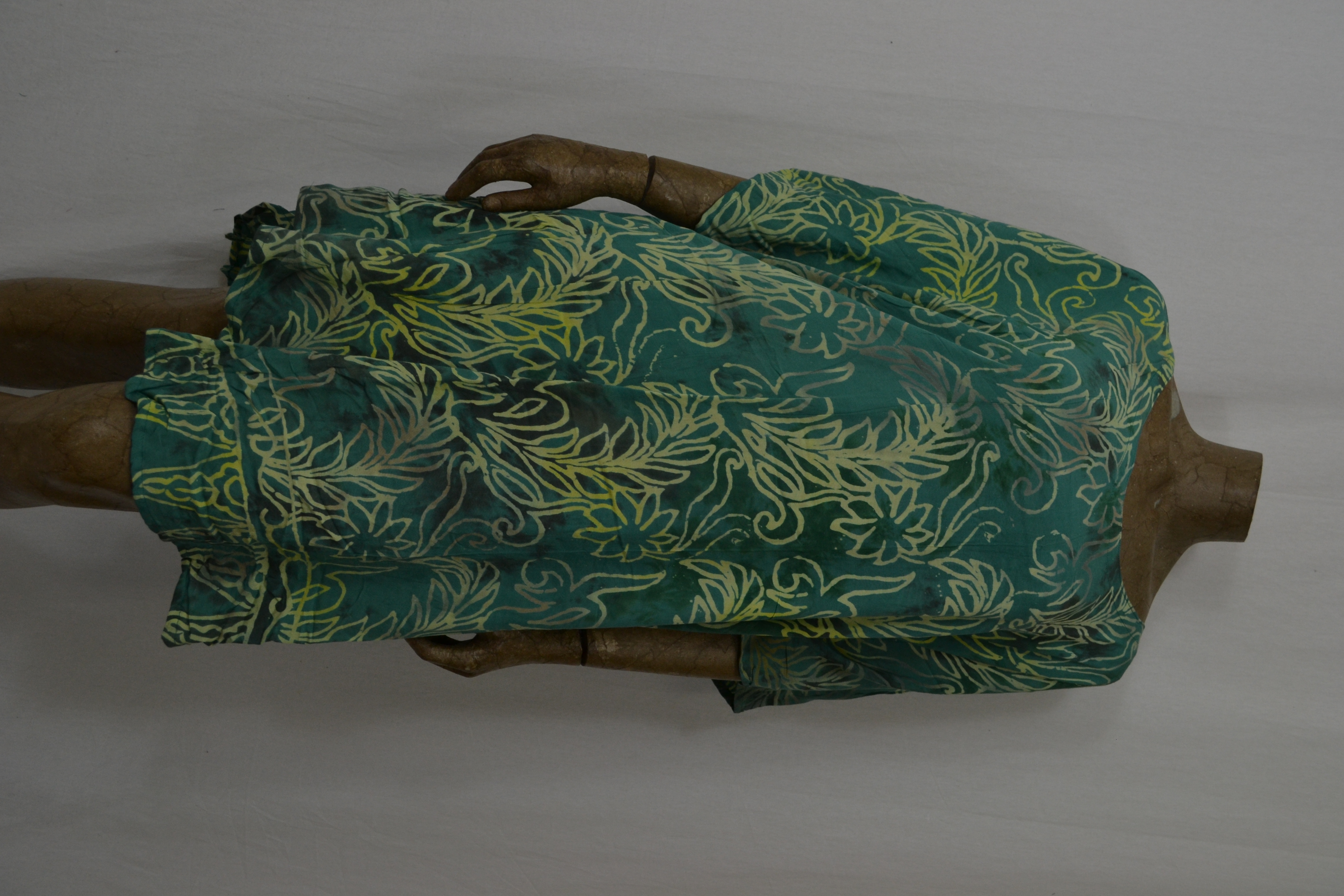 Billy B Kaftan/Jurk B169 kort kruis voor achter dragen groen room wit bloem