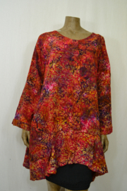 Billy B Blouse B148 Big lange mouw met zakjes  rood bloem blad