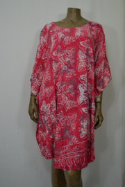 Billy B Kaftan / Jurk 169 kort kruis voor of achter te dragen rood/roze grijze vlinder