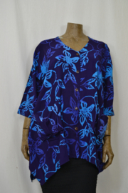 Billy B Blouse Big Big  3/4 mouw met zakjes paars met blauw bloem