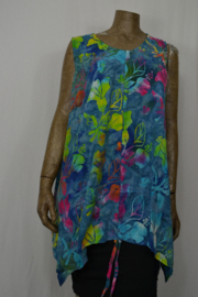 Billy B Blouse P046 optrek met zijzakjes blauw met fleurige bloemen