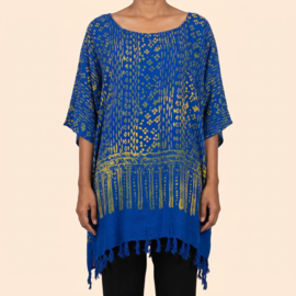 Normal Crazy Kaftan/Blouse blauw met gele figuurtjes
