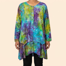 Billy B Blouse B148 Big Big met mouwen blauw, paars geel vlek