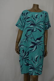 Moon Jurk met kleine zakjes groen/petrol blauw/wit bloem