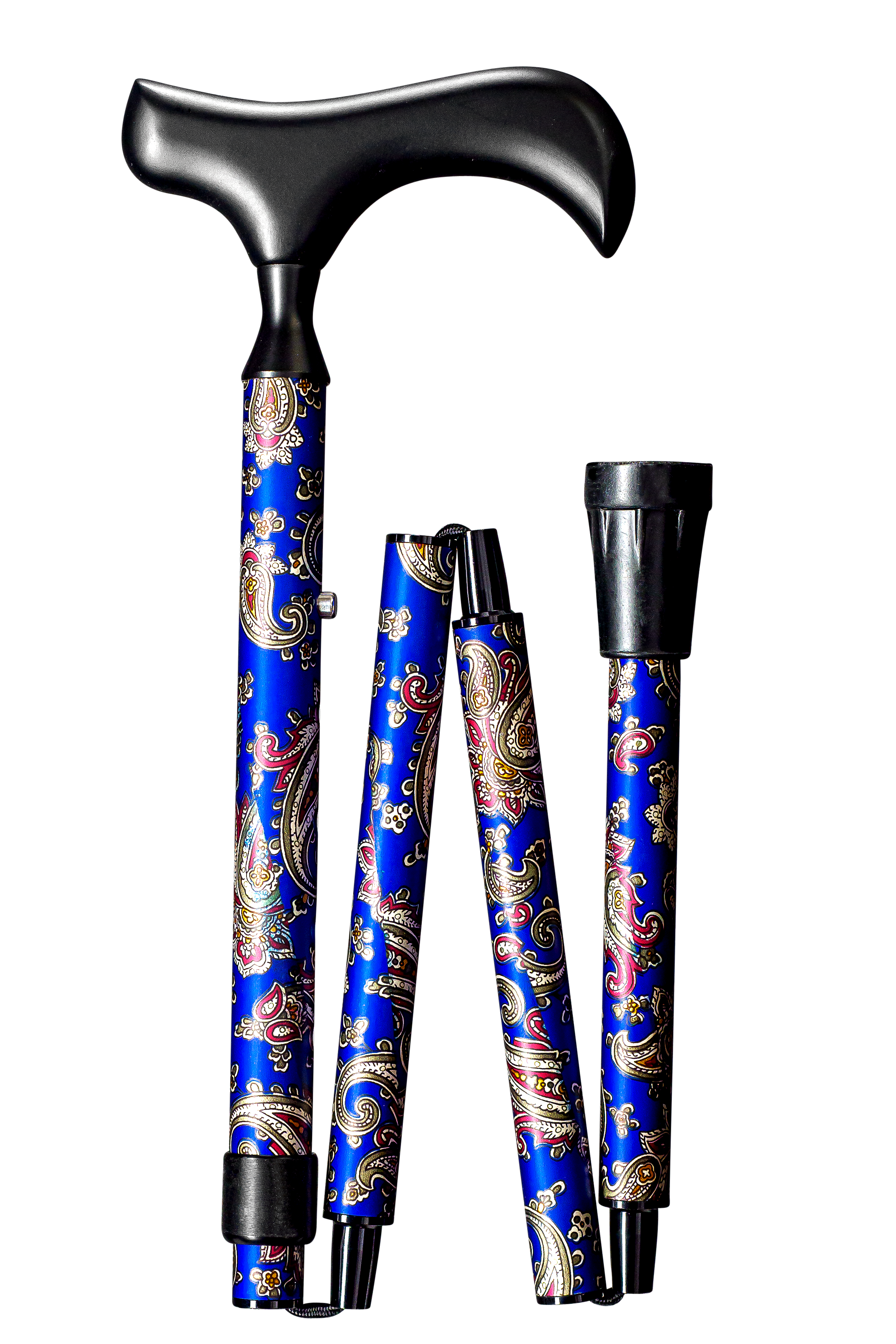 Lichtgewicht opvouwbare wandelstok DELUXE "NECK PAISLEY" blauw  78 - 88 cm.