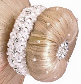 Haarscrunchie (knotband)  Parel & strass (LET OP DIT IS ZONDER PARELHAARNETJE)