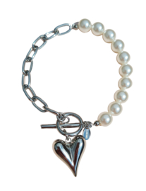 Armband Love Pearls - Rvs en Parels  Zilverkleur