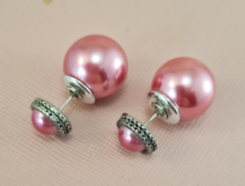 Oorbellen Telinga bollen stras rand - roze oorsteker