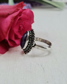 Ring - Zwarte Toermalijn - Verstelbaar - Messing