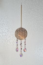 Raamhanger Suncatcher Levensbloem Goudkleur met Amethist
