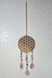 Raamhanger Suncatcher Levensbloem Goudkleur met Amethist
