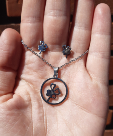 Sieraden Set Klavertje Vier - ketting met oorbellen - RVS