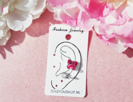 Oorbel Earcuff vlinder roze stras