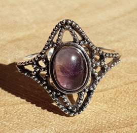 Ring - Oval - 925 Sterling Silver - Amethyst - Size 7