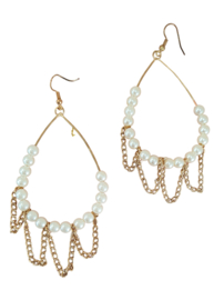 Oorbellen parels en ketting - Goudkleur - 9 cm