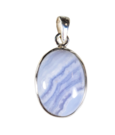 Blue Lace Ovaal Edelsteen Hanger in 925 Sterling Zilver 3,2 cm