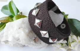 Armband - Stof - studs - bruin