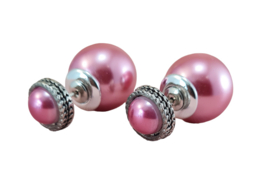 Oorbellen Telinga bollen stras rand - roze oorsteker