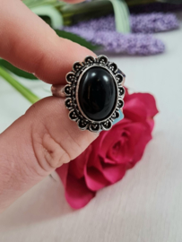 Ring - Zwarte Toermalijn - Verstelbaar - Messing