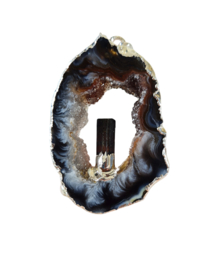 Edelsteen Hanger Agaat Geode Staande Toermalijn Verzilverd