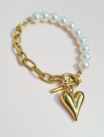 Armband Love Pearls - Rvs en Parels  Goudkleur