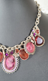 Ketting Camee Bedels roze rood