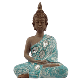 Beeld - Thaise Boeddha - Lotus - Turkoois - 13cm - A