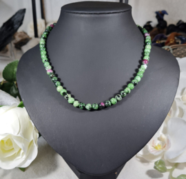 Edelsteen Ketting Robijn in Zoïsiet ronde kralen 6 mm - 45 cm