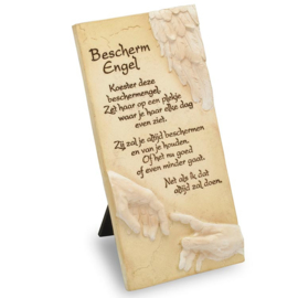 Decoratie tegel - Bescherm engel - Arts in Stone - 15,5 cm