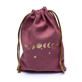 Katoenen Tasje met goudkleurige Maanfasen Design- Roze - 18,5 cm
