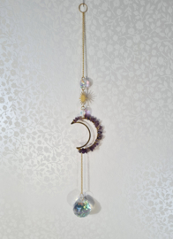 Raamhanger Suncatcher met Amethist Maan en Kristallen Bol