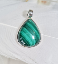 Malachiet Druppel Edelsteen Hanger in 925 Sterling Zilver 3,2 cm